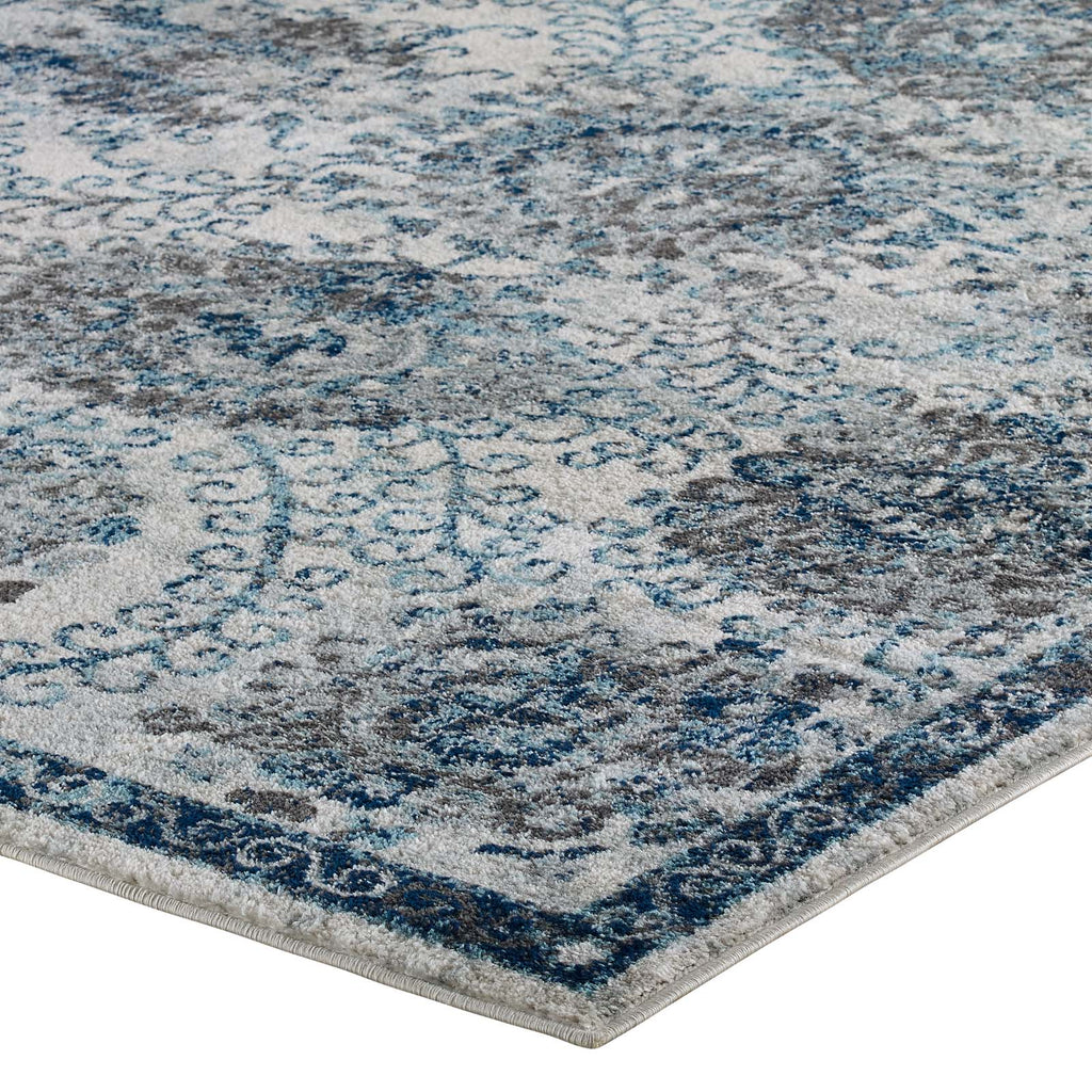 Entourage Kensie Distressed Floral Moroccan Trellis 5x8 Area Rug in Ivory and Blue