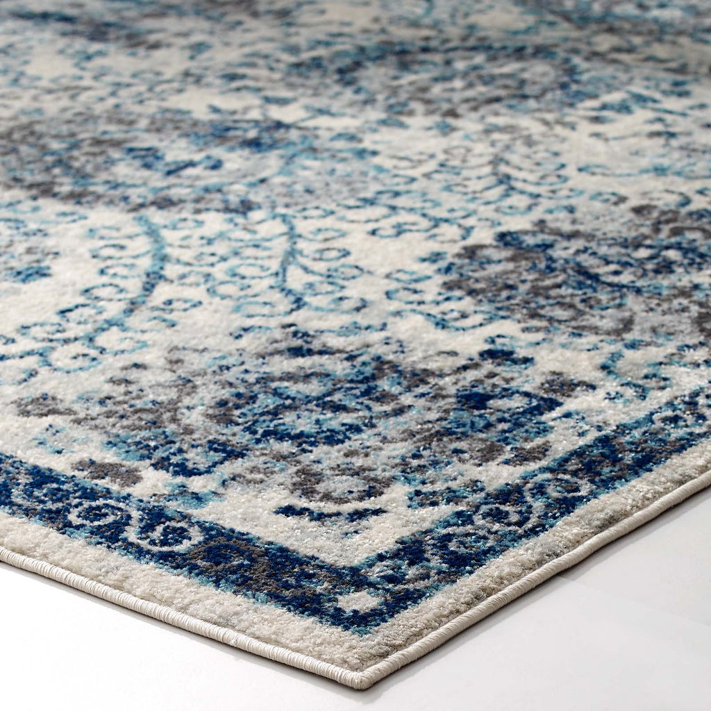 Entourage Kensie Distressed Floral Moroccan Trellis 5x8 Area Rug in Ivory and Blue