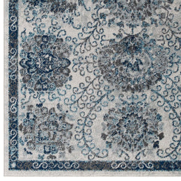 Entourage Kensie Distressed Floral Moroccan Trellis  8x10 Area Rug in Ivory and Blue