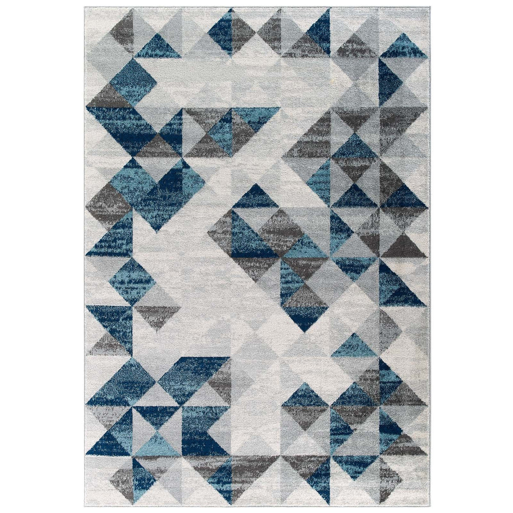 Entourage Elettra Distressed Geometric Triangle Mosaic 5x8 Area Rug in Gray and Blue