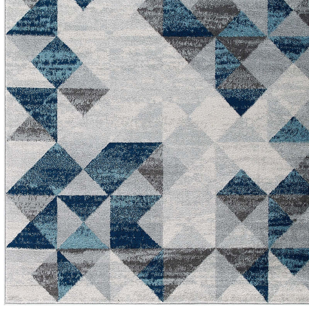 Entourage Elettra Distressed Geometric Triangle Mosaic 5x8 Area Rug in Gray and Blue