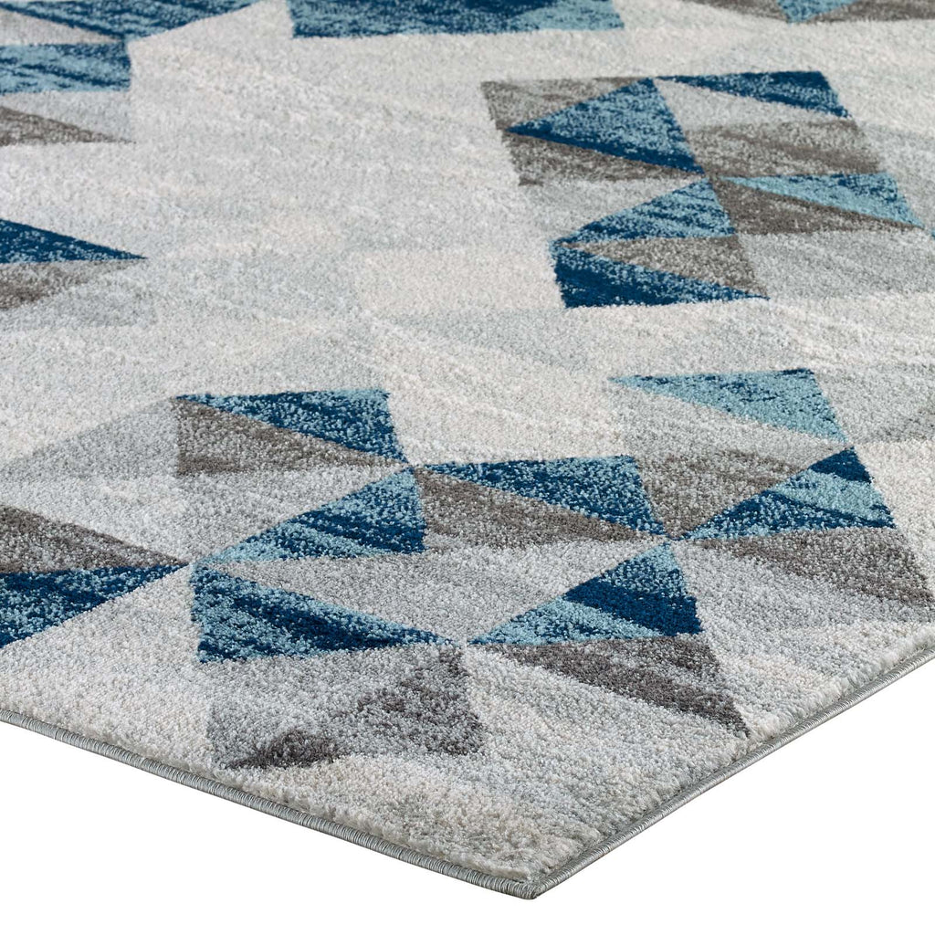 Entourage Elettra Distressed Geometric Triangle Mosaic 5x8 Area Rug in Gray and Blue