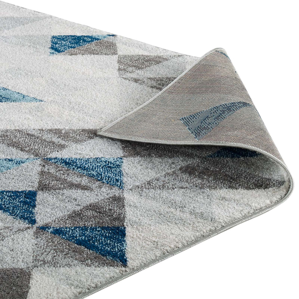 Entourage Elettra Distressed Geometric Triangle Mosaic 5x8 Area Rug in Gray and Blue