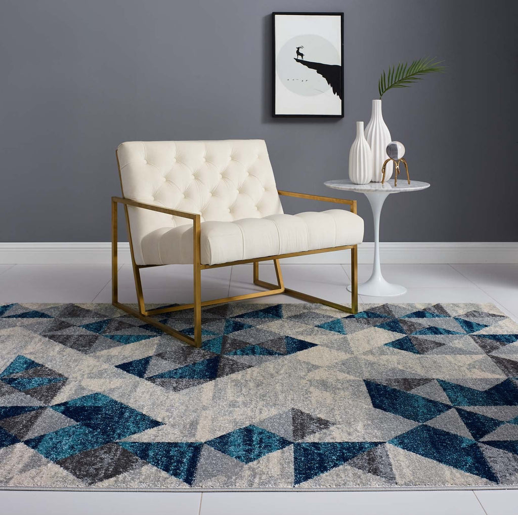 Entourage Elettra Distressed Geometric Triangle Mosaic 5x8 Area Rug in Gray and Blue