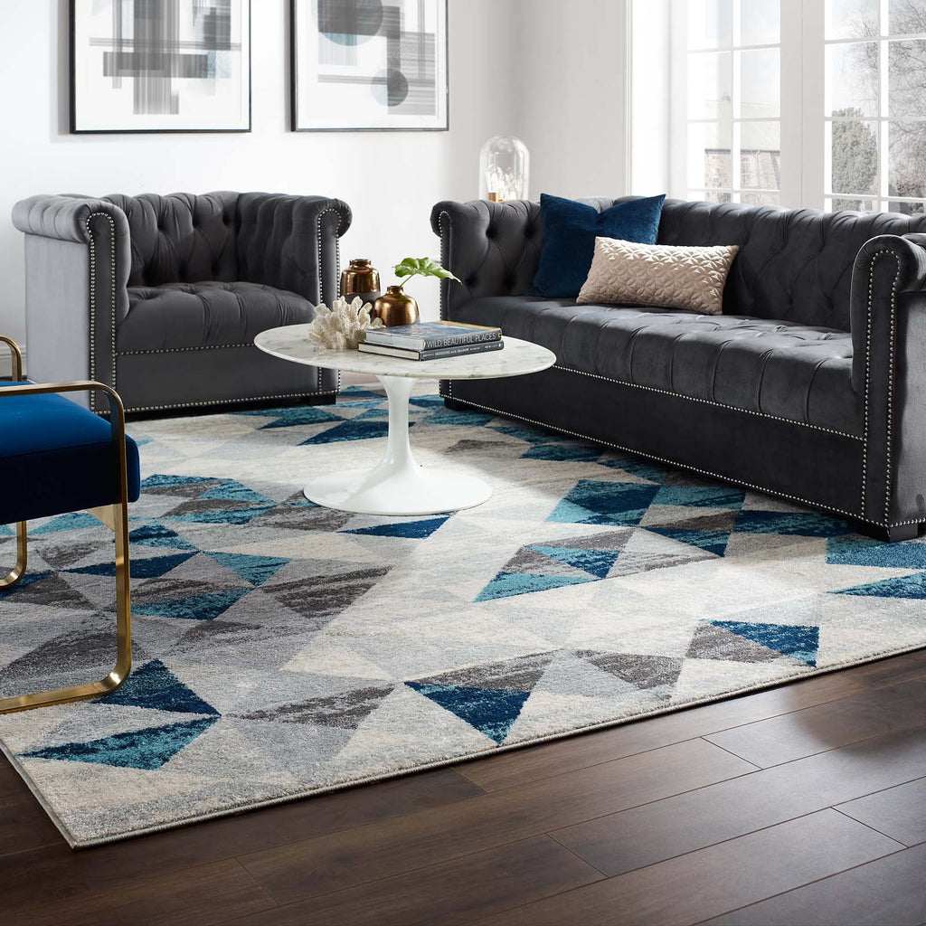 Entourage Elettra Distressed Geometric Triangle Mosaic 8x10 Area Rug in Gray and Blue