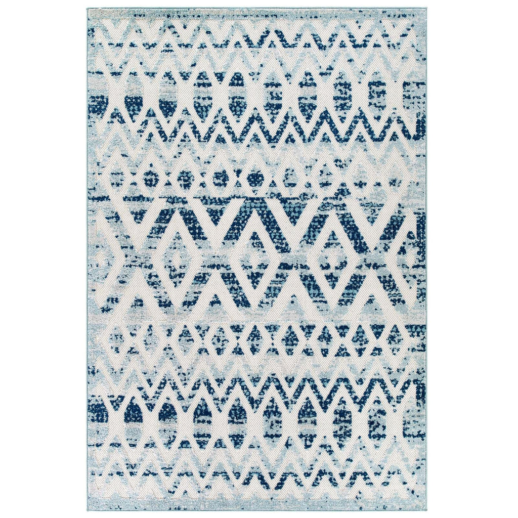 Reflect Tamako Diamond and Chevron Moroccan Trellis 8x10 Indoor / Outdoor Area Rug in Ivory and Blue