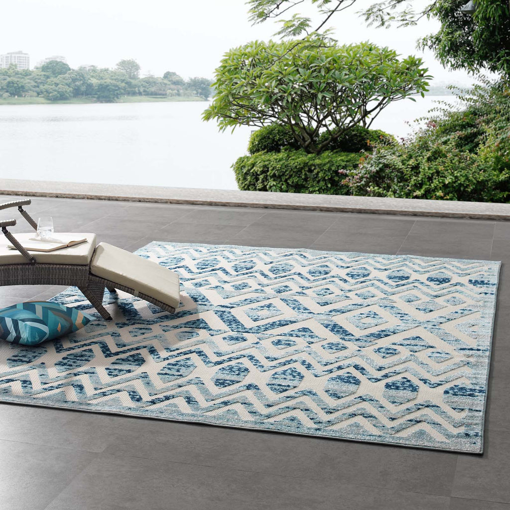 Reflect Tamako Diamond and Chevron Moroccan Trellis 8x10 Indoor / Outdoor Area Rug in Ivory and Blue