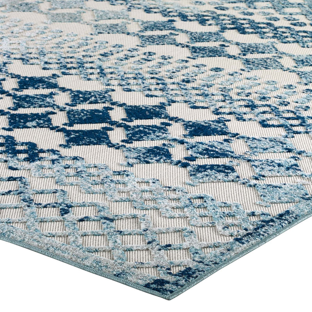 Reflect Giada Abstract Diamond Moroccan Trellis 5x8 Indoor/Outdoor Area Rug in Ivory and Blue