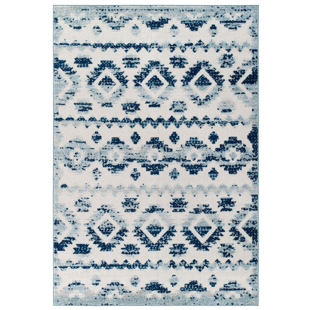 Reflect Takara Abstract Diamond Moroccan Trellis 5x8 Indoor and Outdoor Area Rug in Ivory and Blue