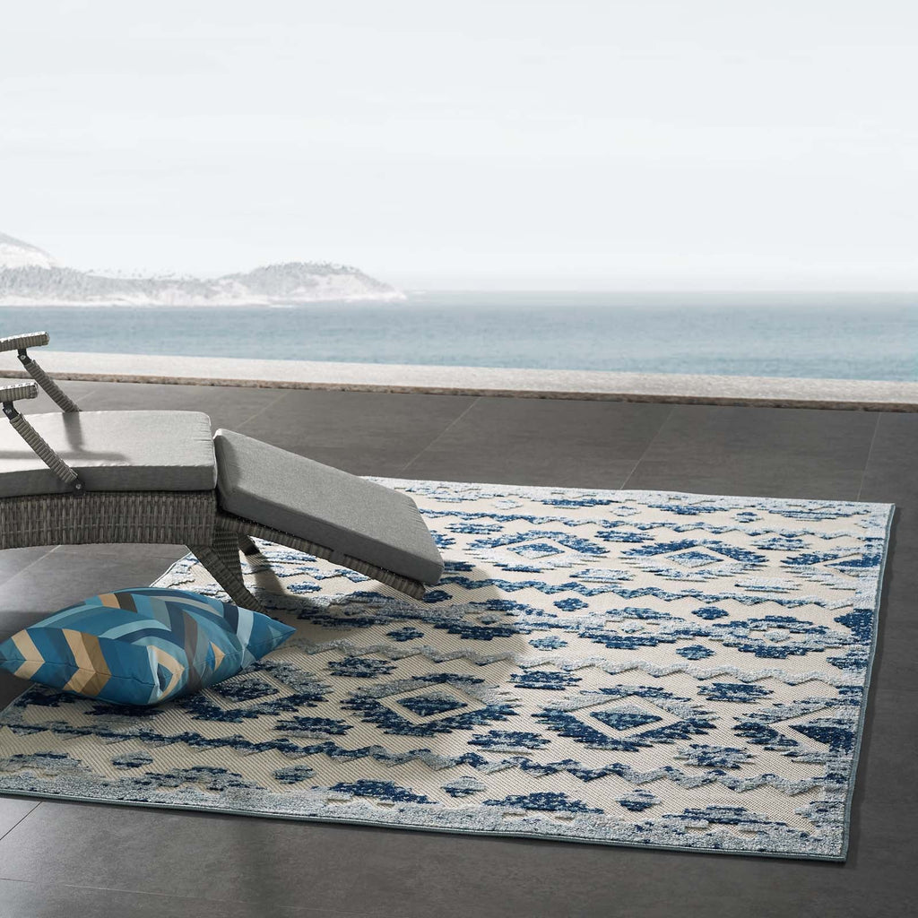 Reflect Takara Abstract Diamond Moroccan Trellis 5x8 Indoor and Outdoor Area Rug in Ivory and Blue