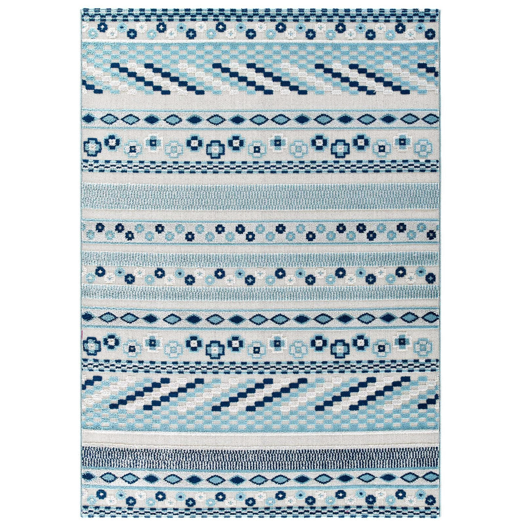 Reflect Cadhla Vintage Abstract Geometric Lattice 8x10 Indoor and Outdoor Area Rug in Ivory and Blue