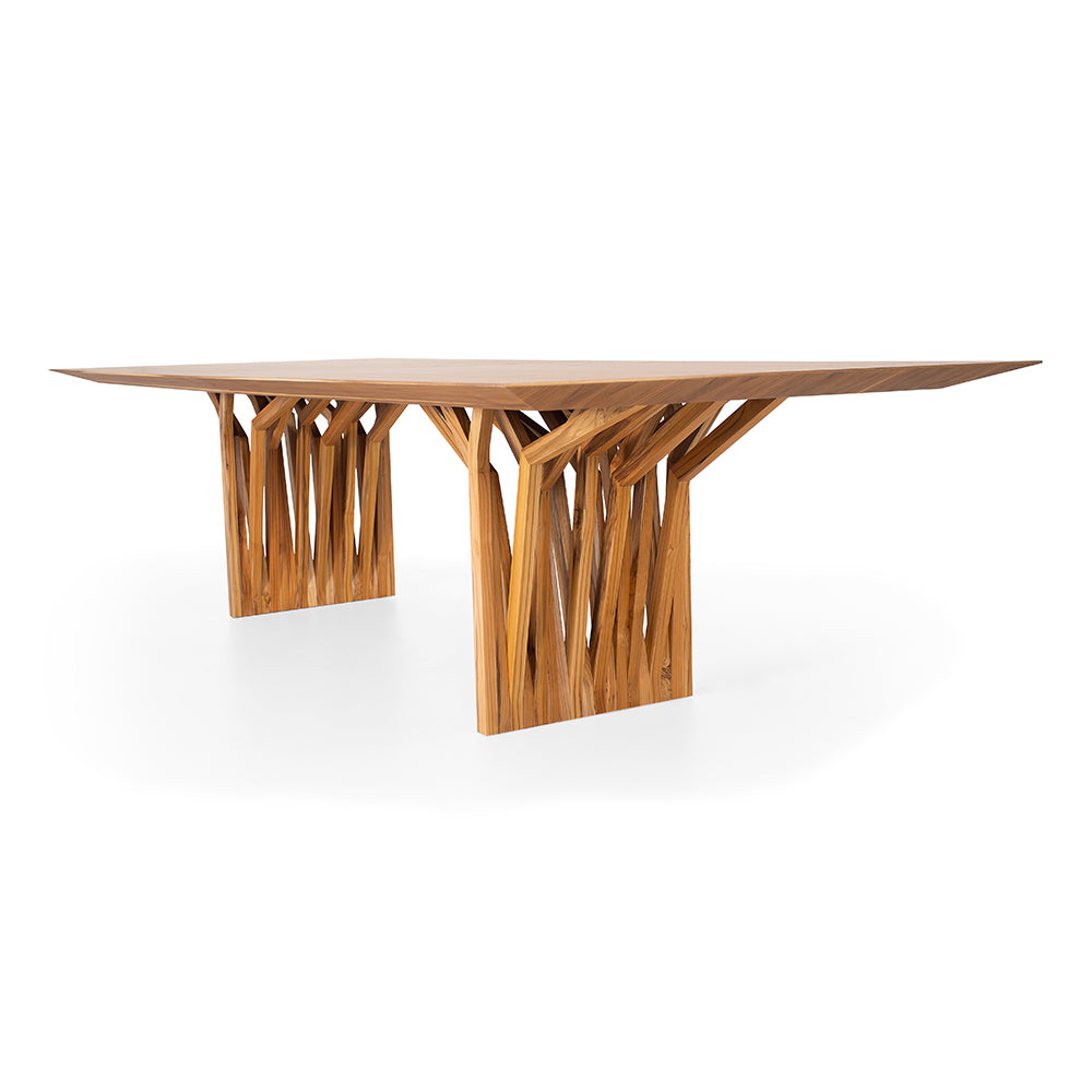 98" Radi Dining Table with a Teak Veneer Table Top & Roofing Anchor Table Base