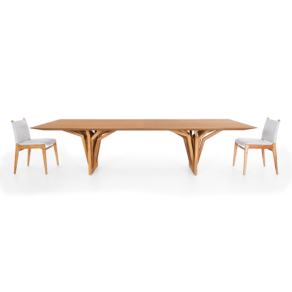 98" Radi Dining Table with a Teak Veneer Table Top & Roofing Anchor Table Base