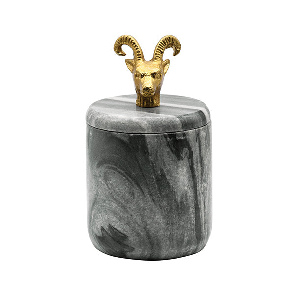 Black Marble Container With Brass Ram Handle