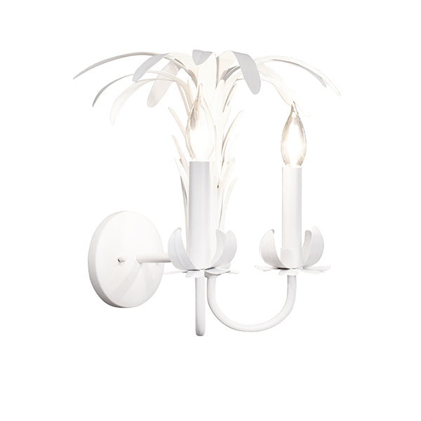 Palm Spray Two Arm Tole Wall Sconce In Matte White Powder Coat