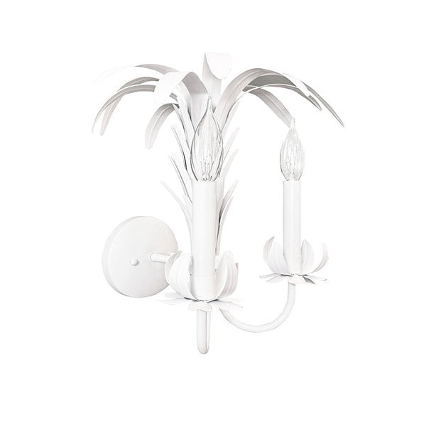 Palm Spray Two Arm Tole Wall Sconce In Matte White Powder Coat