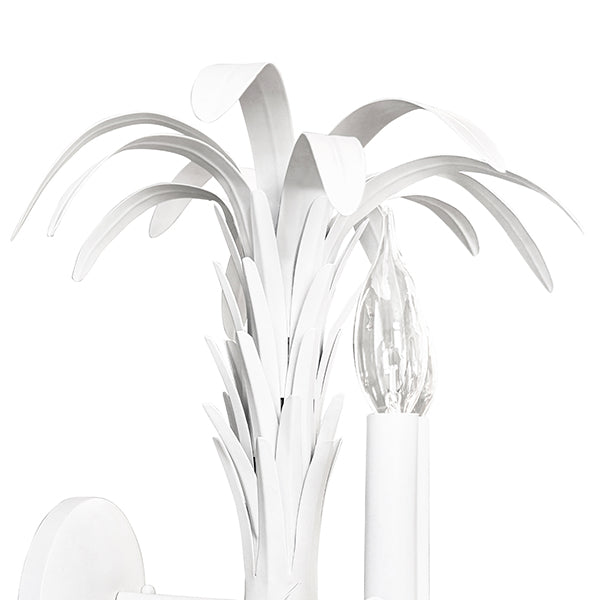 Palm Spray Two Arm Tole Wall Sconce In Matte White Powder Coat