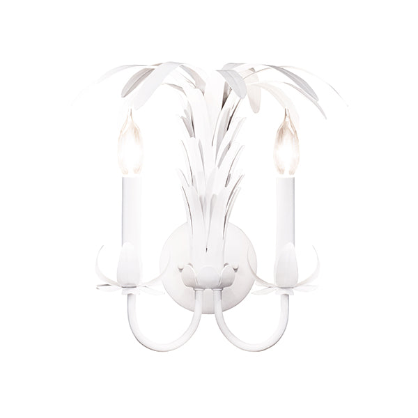 Palm Spray Two Arm Tole Wall Sconce In Matte White Powder Coat