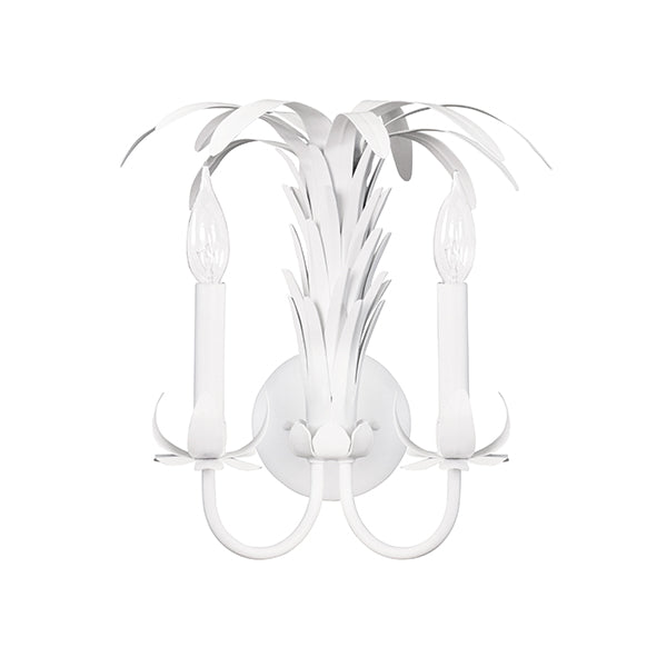 Palm Spray Two Arm Tole Wall Sconce In Matte White Powder Coat