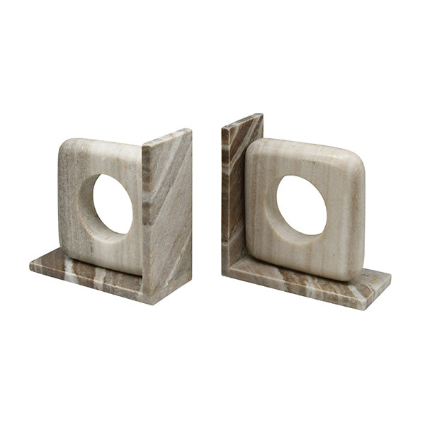 Beige Marble Bookend With Circle Cutout