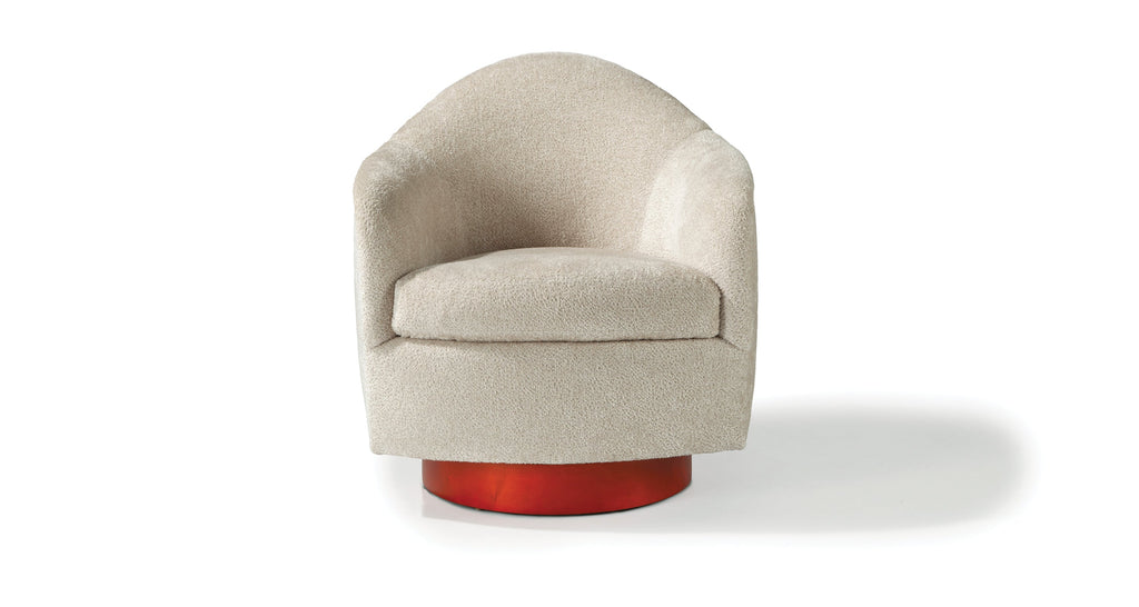 Real Good Swivel-Tilt Chair In Beige Fabric With Red Base
