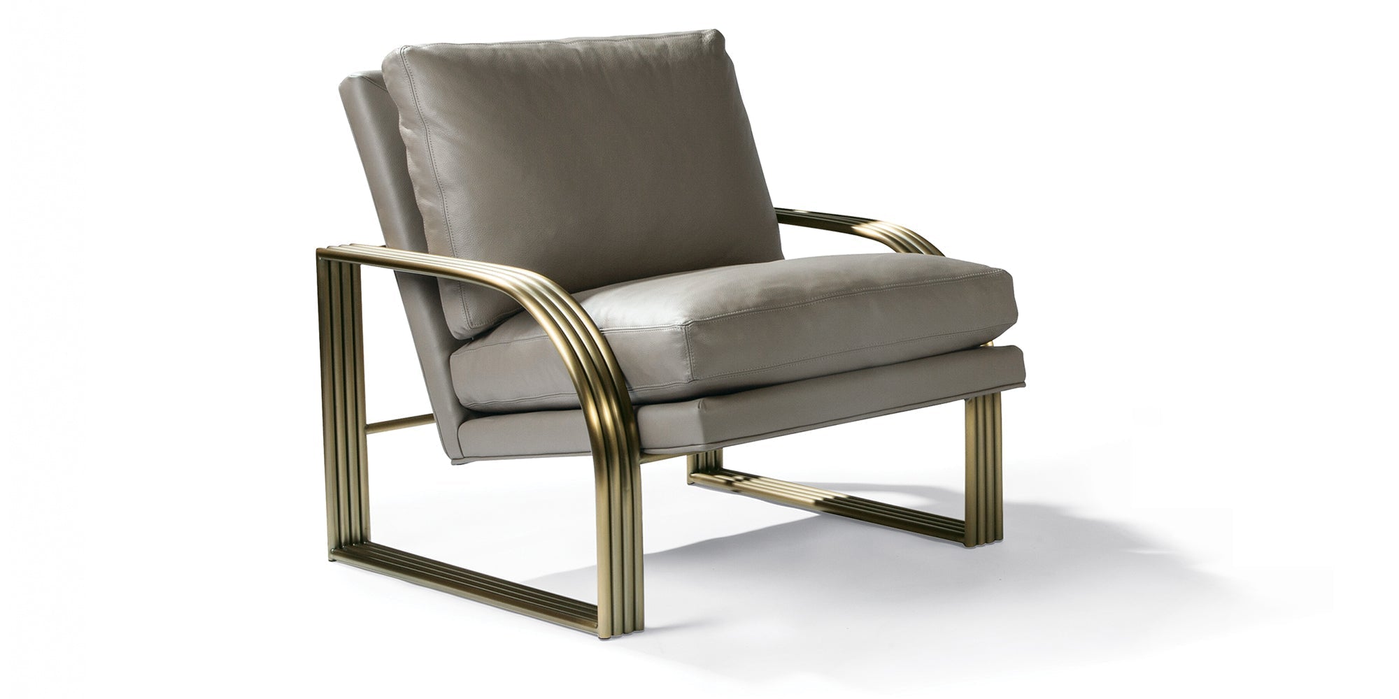 Reynolds Lounge Chair In Gray Leather With Brushed Bronze Frame