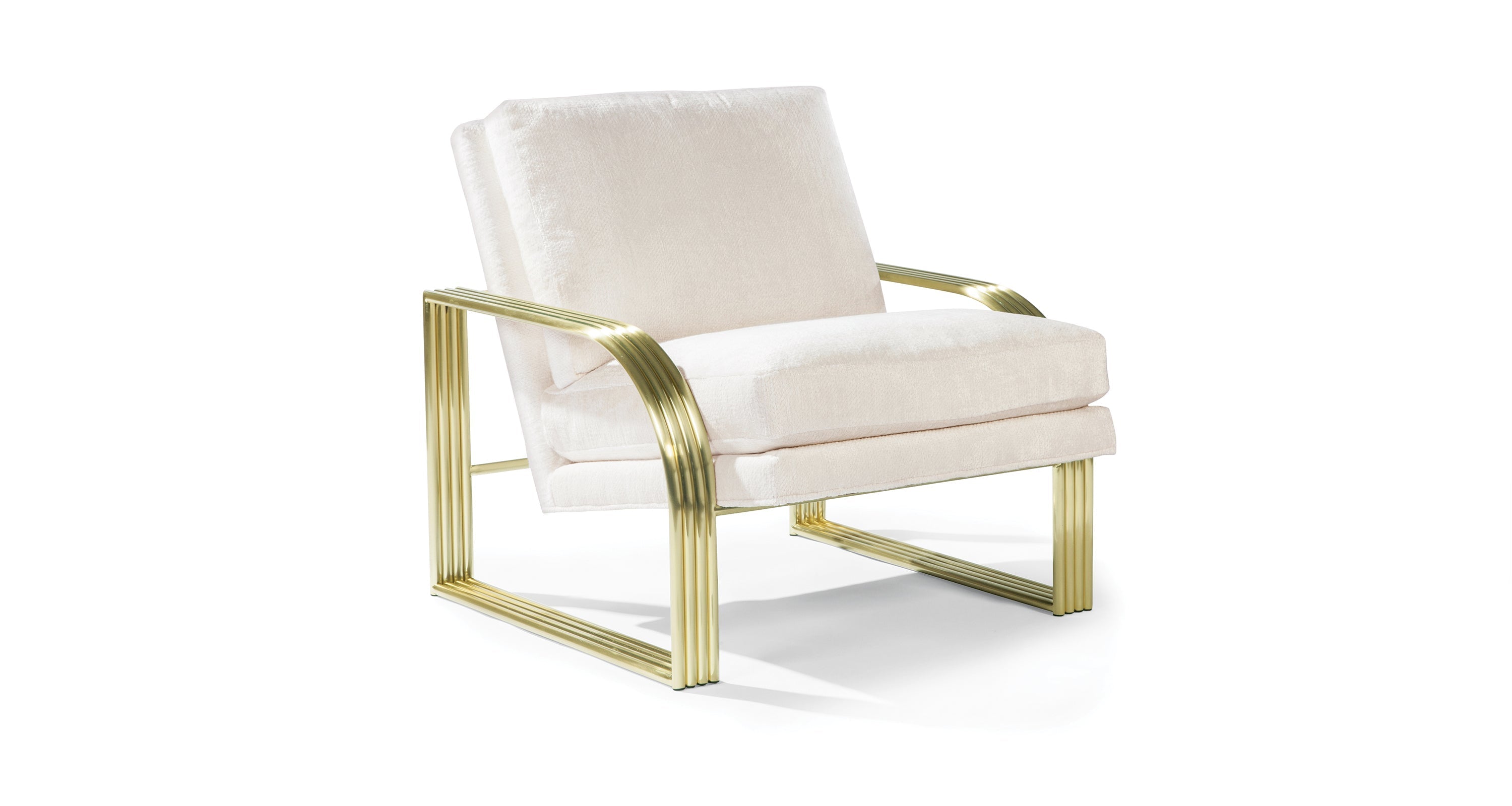 Reynolds Lounge Chair In White Fabric With Satin Brass Frame