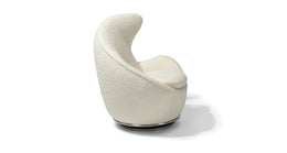 Right Wing Swivel Chair In White Fabric With Polished Stainless Steel Base