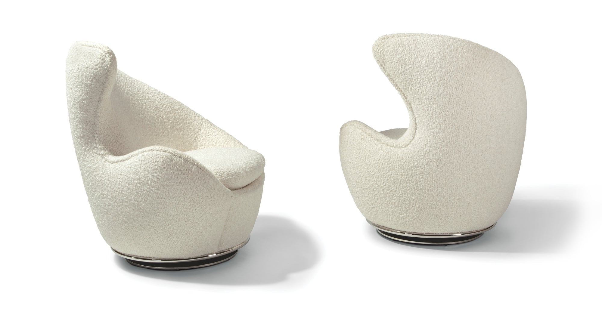 Right Wing Swivel Chair In White Fabric With Polished Stainless Steel Base