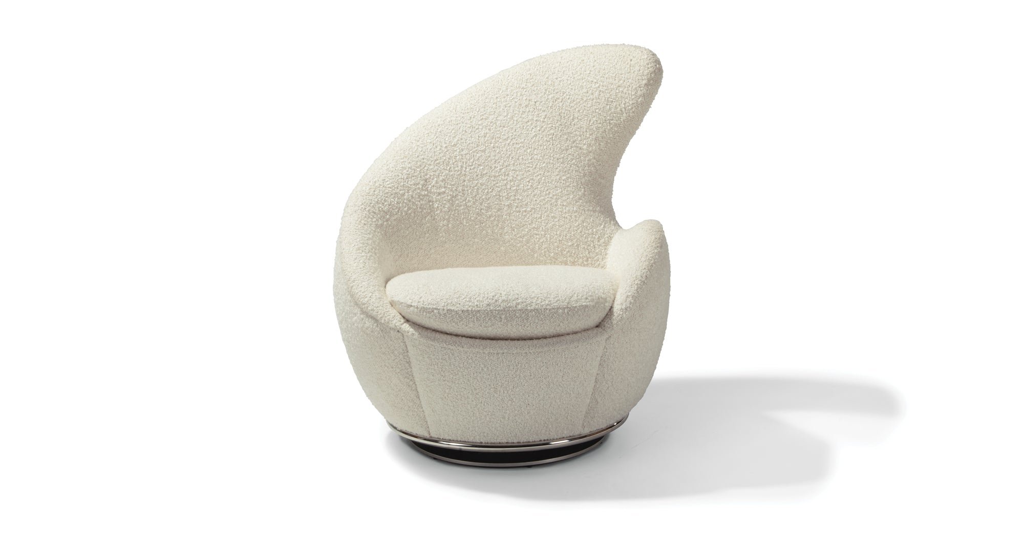 Right Wing Swivel Chair In White Fabric With Polished Stainless Steel Base