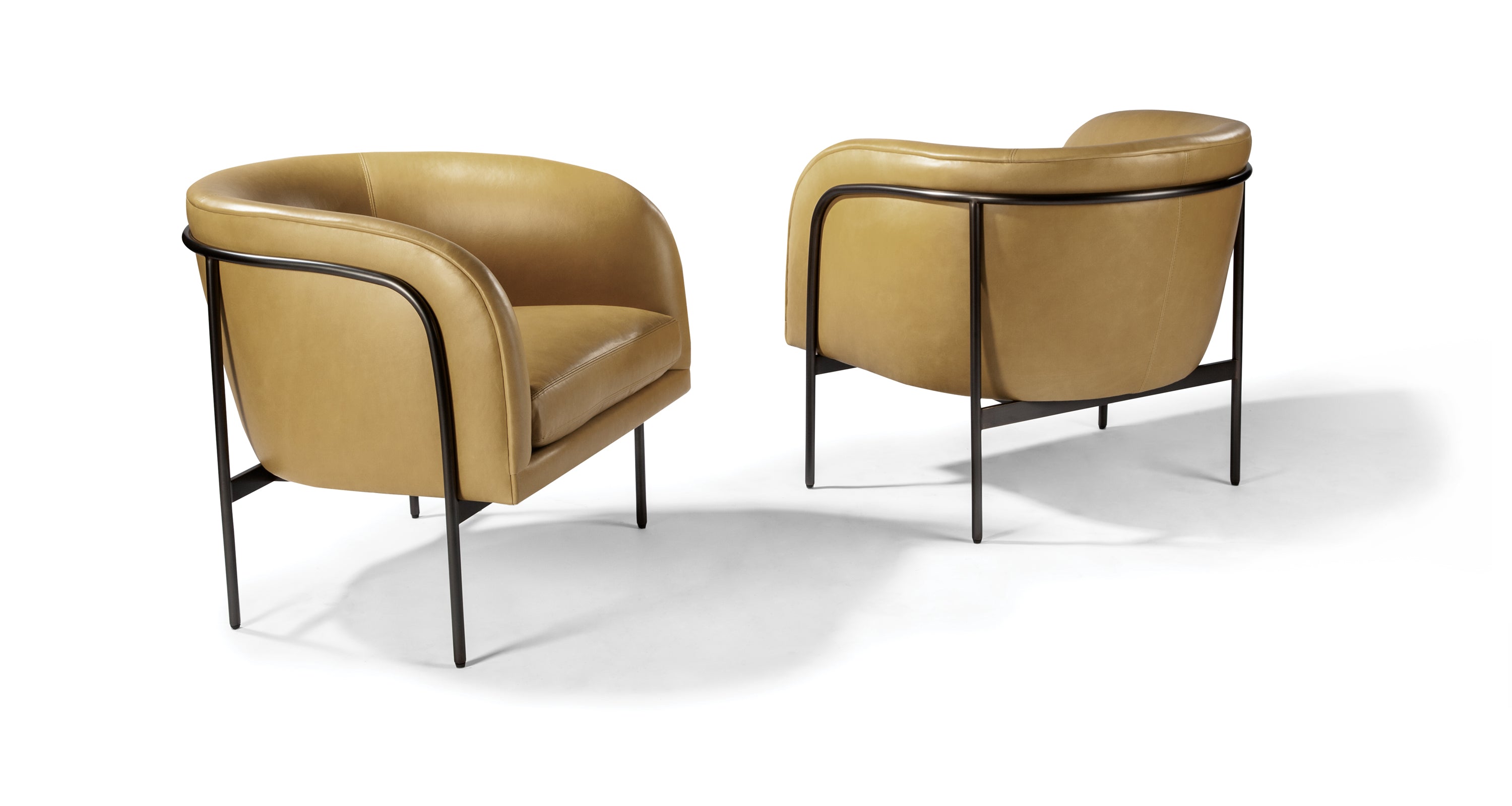 Rod Chair In Yellow Leather With Dark Bronze Frame