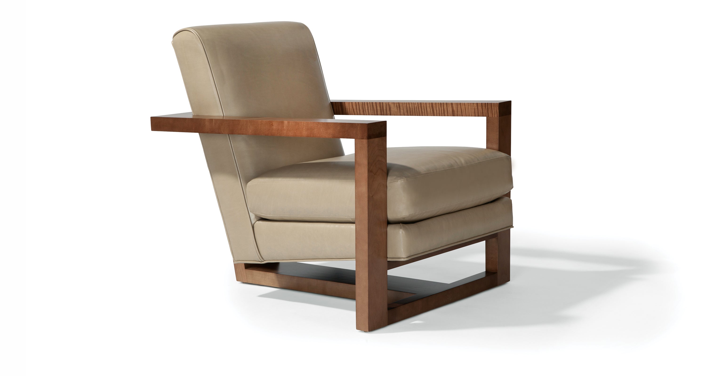 Roger Lounge Chair In Beige Leather With Maple Frame