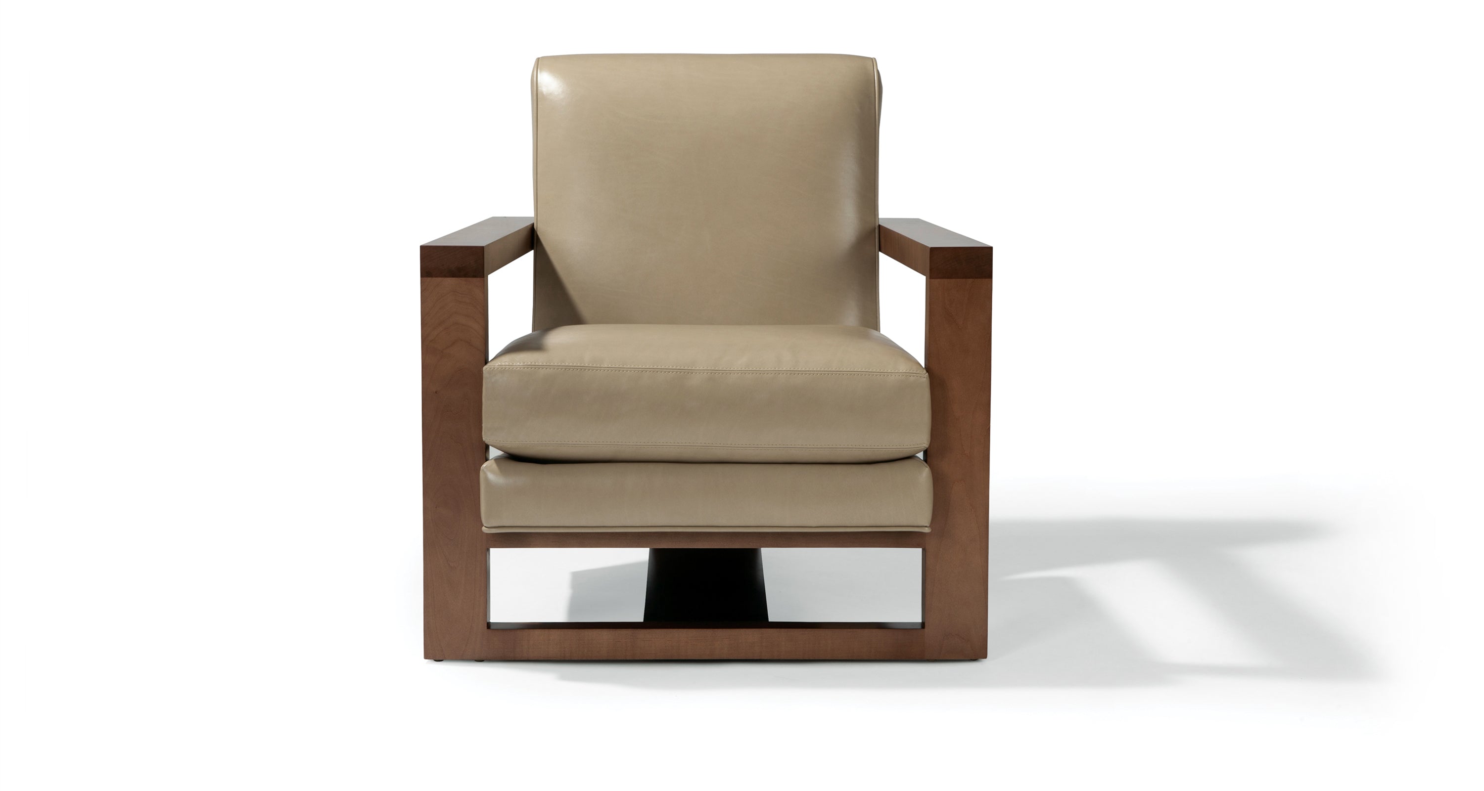 Roger Lounge Chair In Beige Leather With Maple Frame