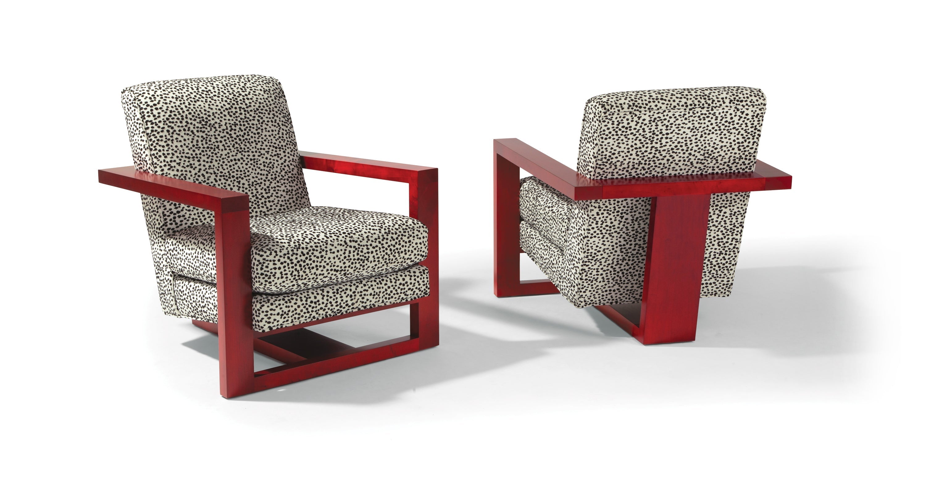 Roger Lounge Chair In Black & White Fabric With Red Maple Frame