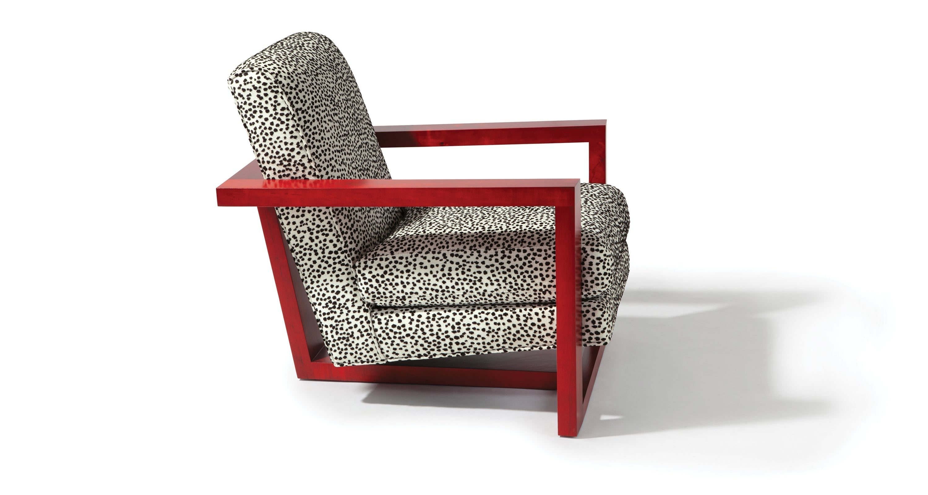 Roger Lounge Chair In Black & White Fabric With Red Maple Frame