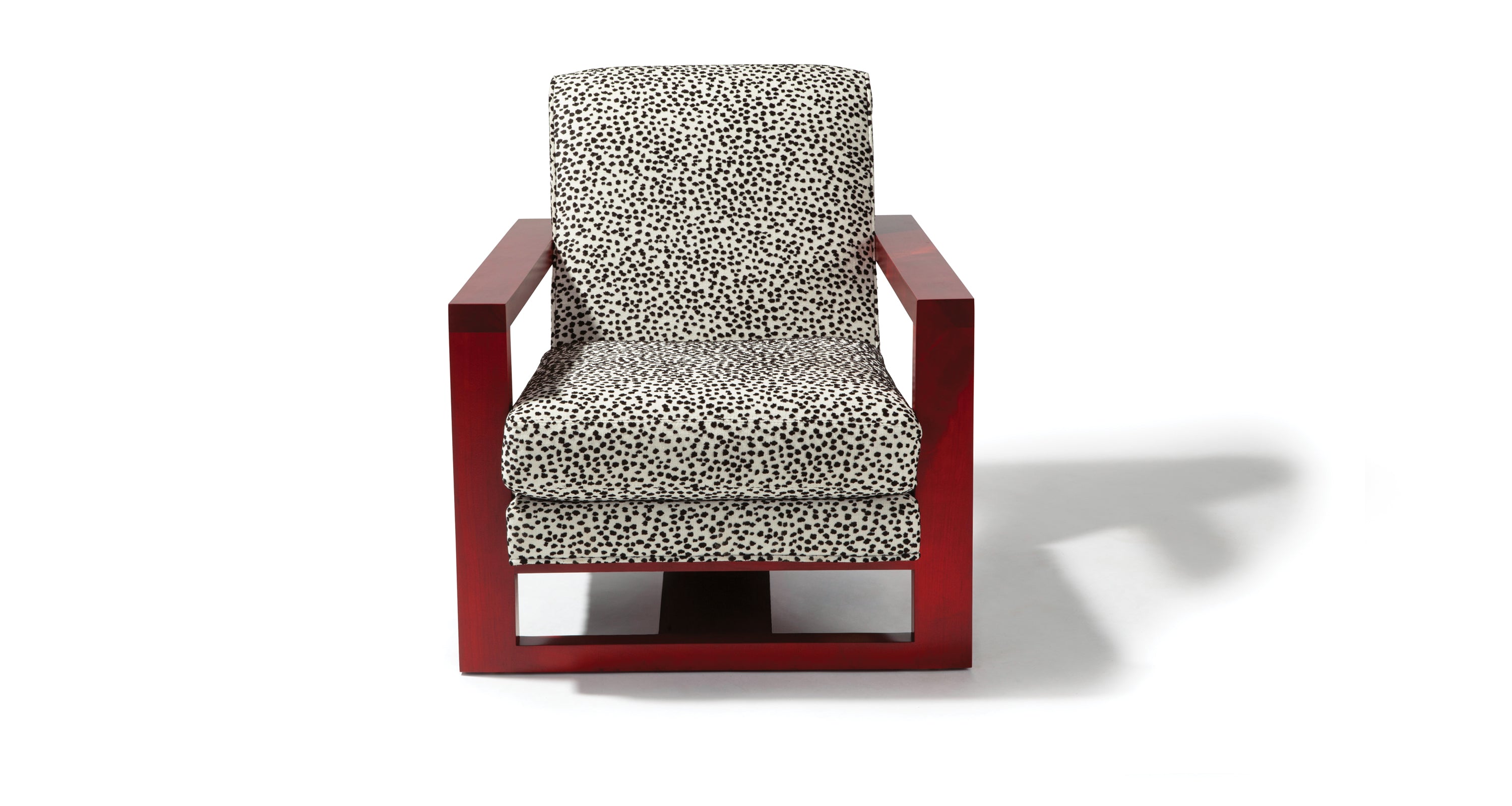 Roger Lounge Chair In Black & White Fabric With Red Maple Frame