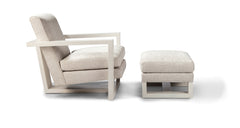 Roger Ottoman In Beige Crypton Performance Fabric With White Maple Frame