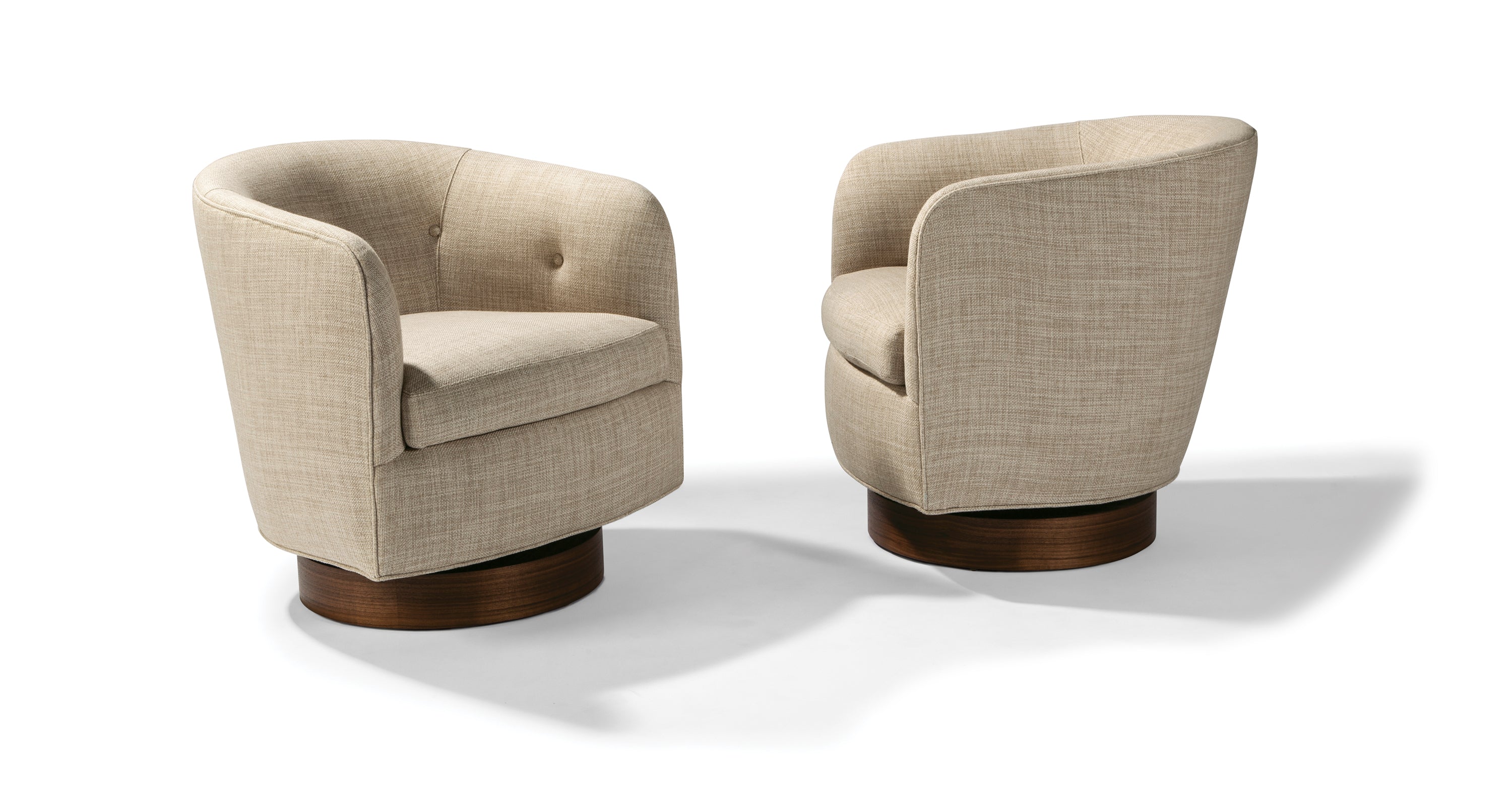 Roxy Would Swivel-Tilt Tub Chair In Beige Crypton Performance Fabric With Natural Walnut Base