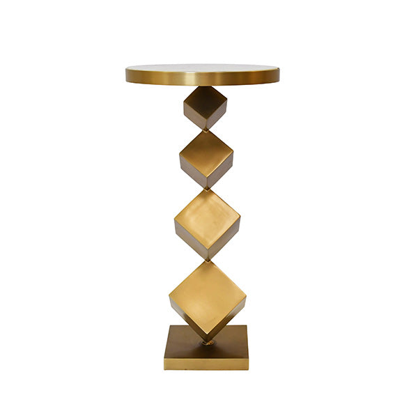 Stacked Cube Base Side Table In Antique Brass