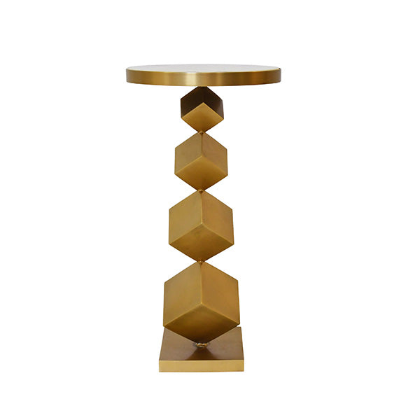 Stacked Cube Base Side Table In Antique Brass