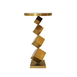 Stacked Cube Base Side Table In Antique Brass