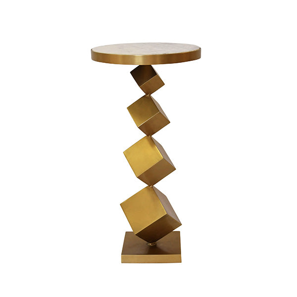 Stacked Cube Base Side Table In Antique Brass