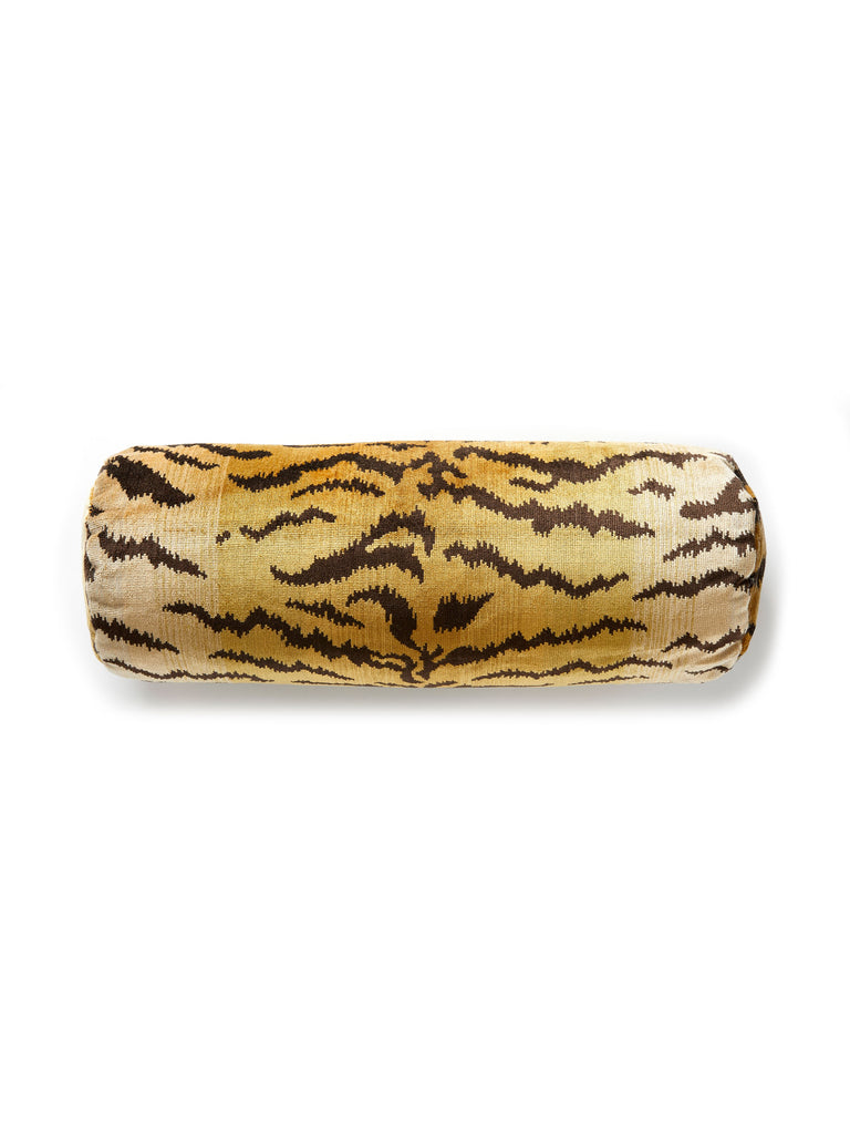 Tigre - Silk Bolster Pillow - 21 X 7 - Ivory, Gold & Black