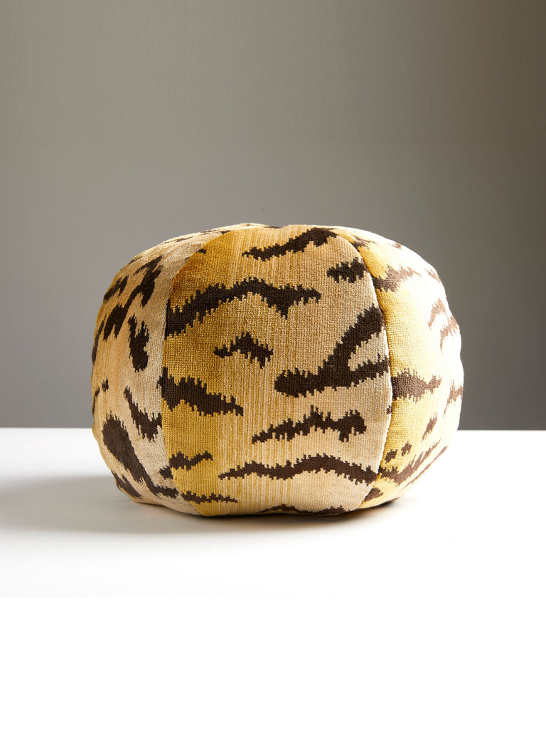 Tigre - Silk Sphere Pillow - 12 Diameter - Ivory, Gold & Black