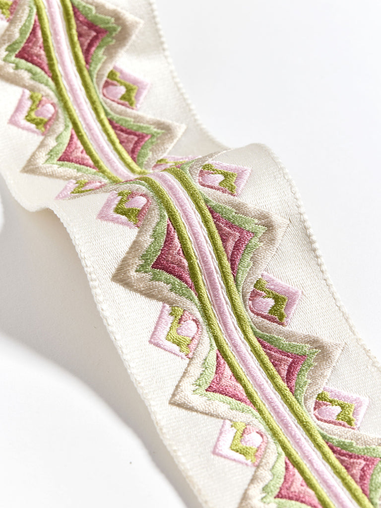 Flamme Embroidered Tape - Pink And Green