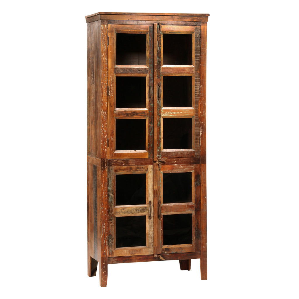 Journee 84" Tall Distressed Painted Reclaimed Mango Wood and Glass Storage Cabinet