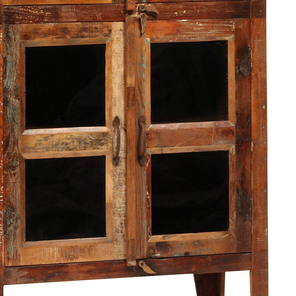 Journee 84" Tall Distressed Painted Reclaimed Mango Wood and Glass Storage Cabinet