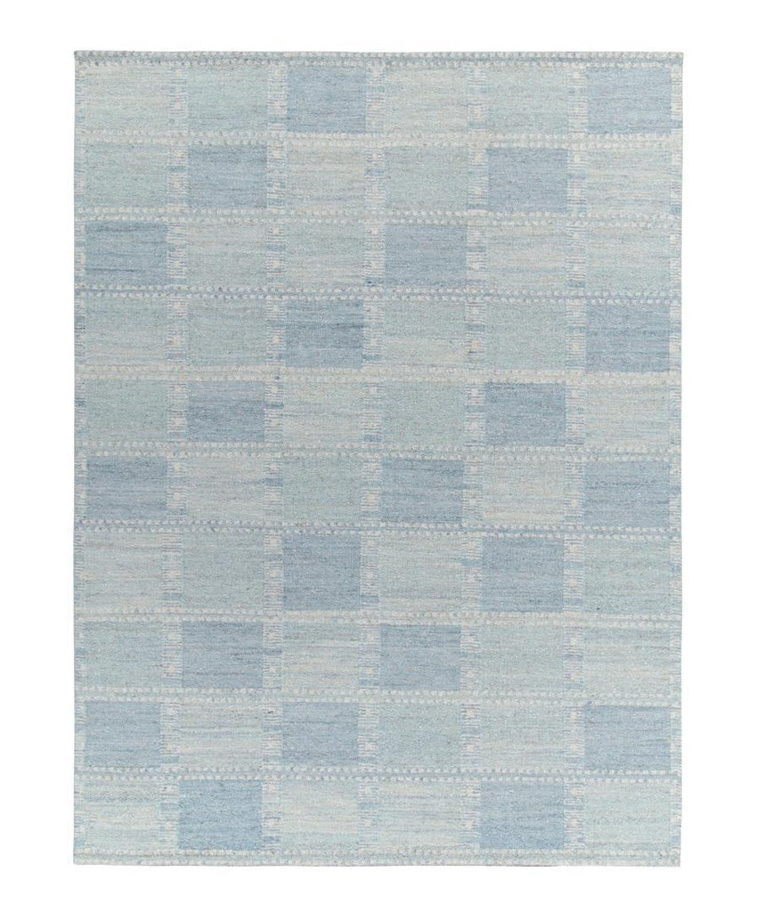 Scandinavian Rug With Blue Geometric Patterns 10X14