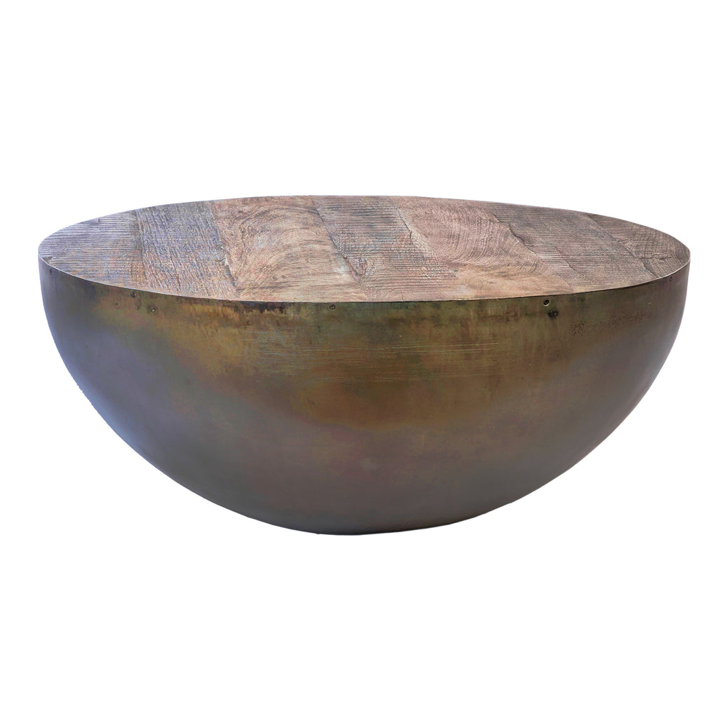 Lucia Reclaimed Teak and Iron 35" Round Drum Style Coffee Table