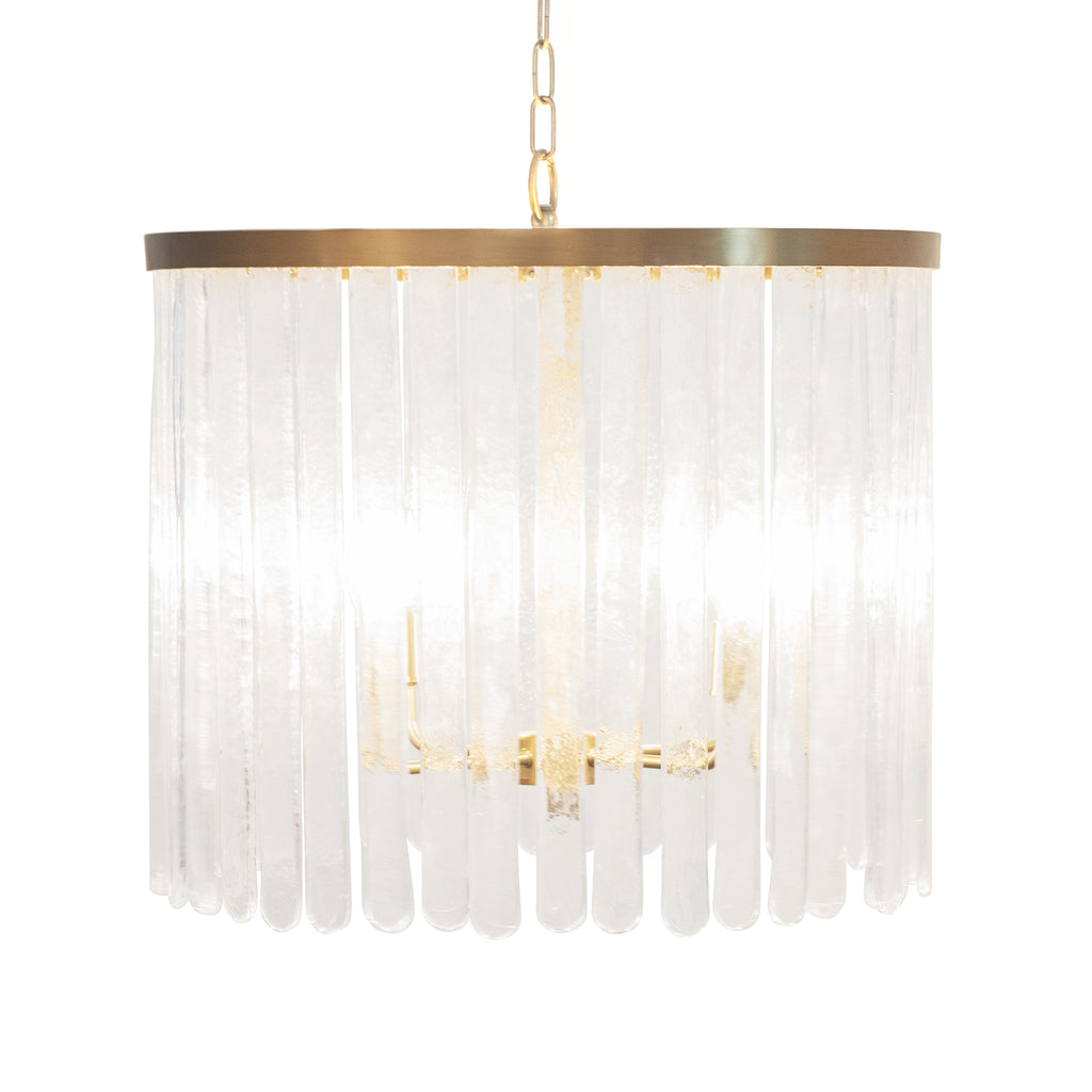 Four Light Hanging Textured Glass Pendant, Antique In Brushed Brass